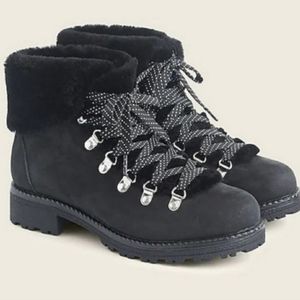 J. Crew nwt Nordic Boots lace up winter cold weather black leather new size 8